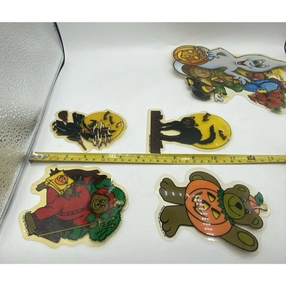 Vtg Halloween Suction Cup Window Decorations Witch Cat Die Cut Plastic Lot of 6 - Picture 5 of 16